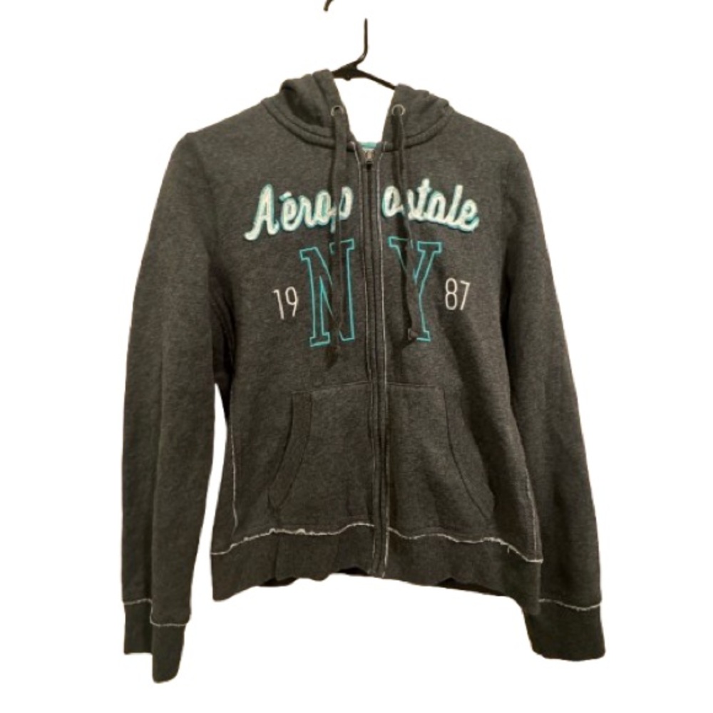 Vintage Aeropostale Charcoal Hoodie with Teal Accents - Picture 2 of 6